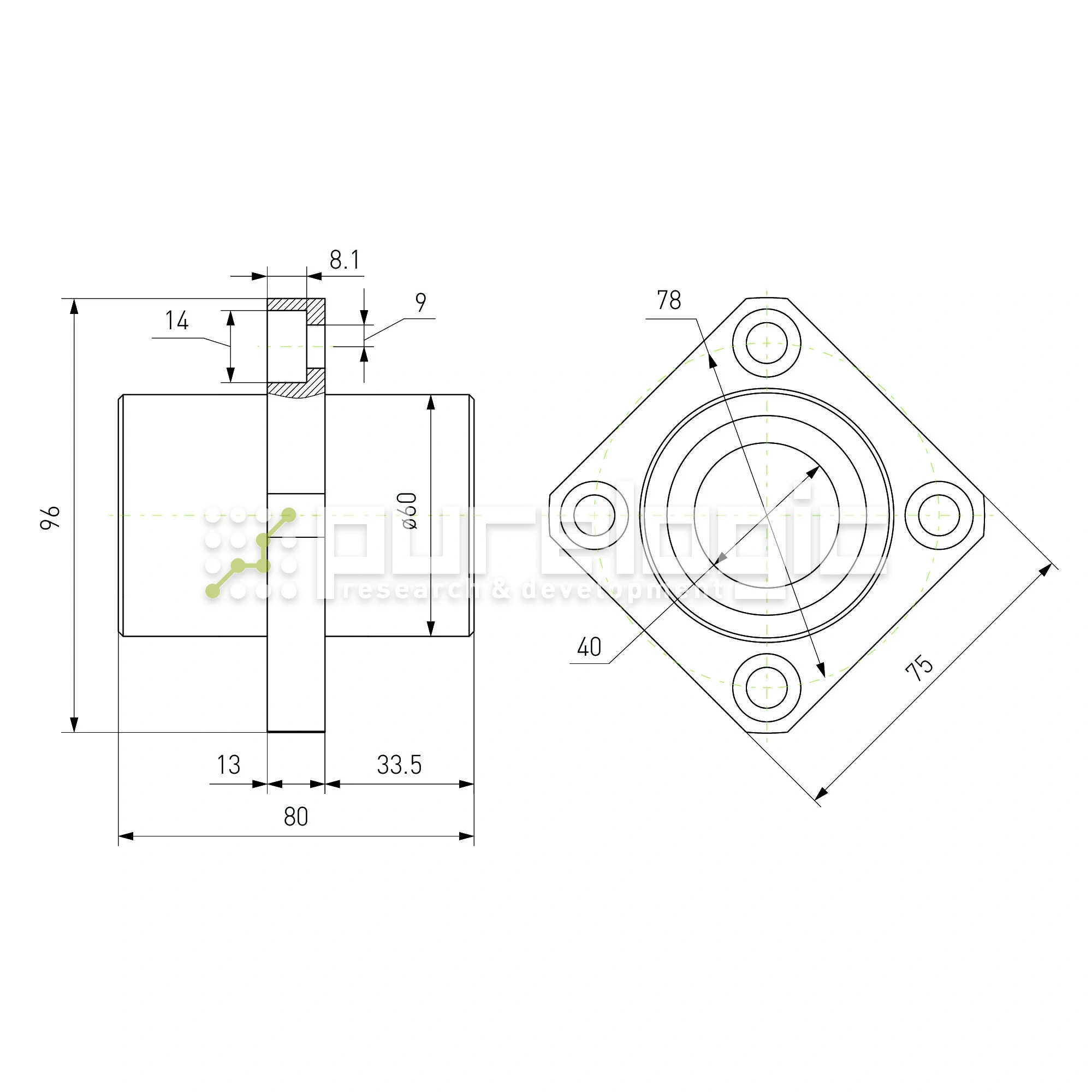 Втулка шариковая с фланцем LMKC40 2 086 Втулка шариковая с фланцем LMKC40 фото