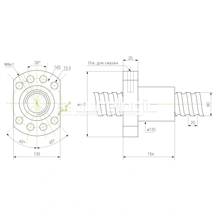 Гайка ШВП SFU8020 63 267 Гайка ШВП SFU8020 фото