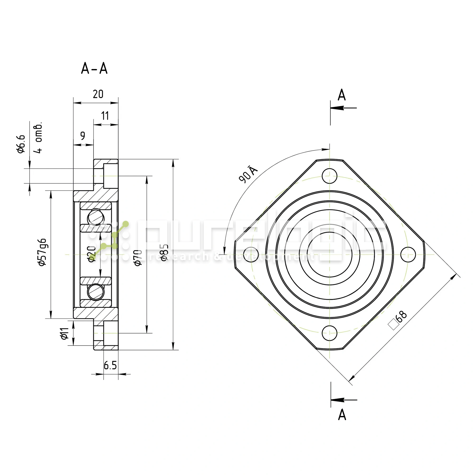 Опора ШВП Hiwin FF20-C5 5 282 Опора ШВП Hiwin FF20-C5 фото