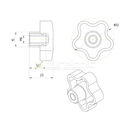 Ручка пятилепестковая 100208-32*M6 фото