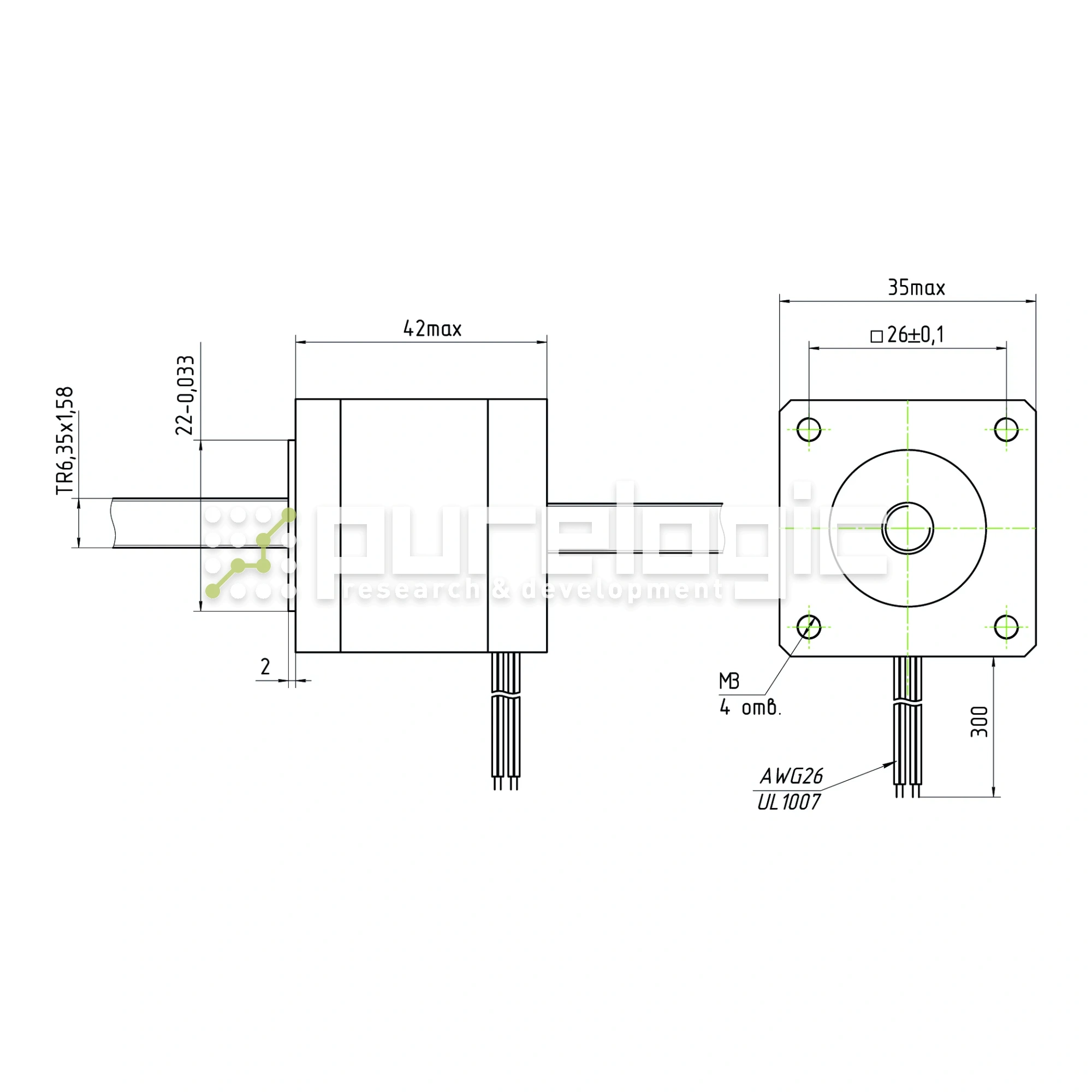 Двигатель шаговый с вал-гайкой 14HY4402-6.35x1.58 5 000 Двигатель шаговый с вал-гайкой 14HY4402-6.35x1.58 фото