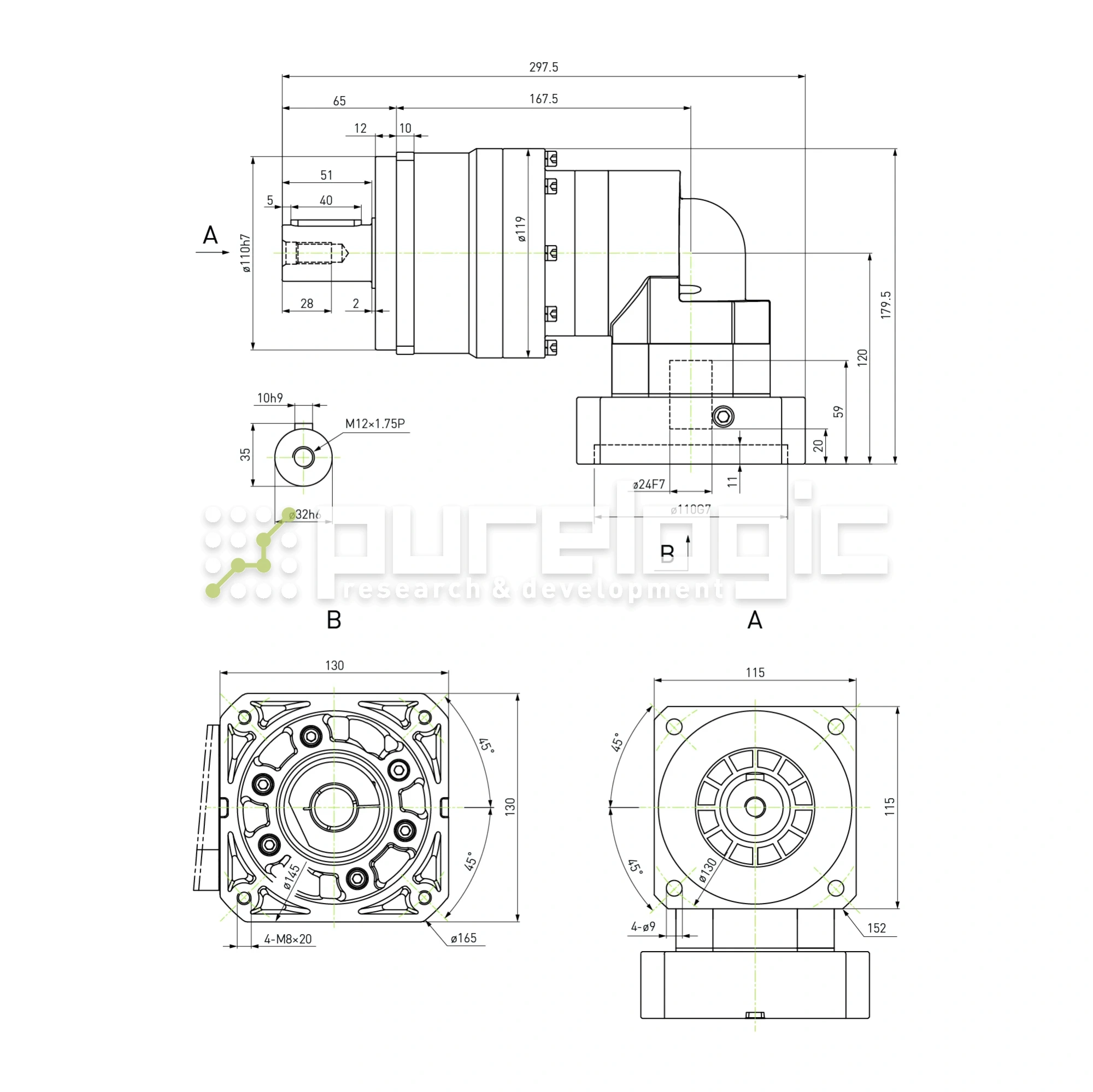 Редуктор планетарный прецизионный угловой 115EVB20K-S32-P0 152 322 Редуктор планетарный прецизионный угловой 115EVB20K-S32-P0 фото