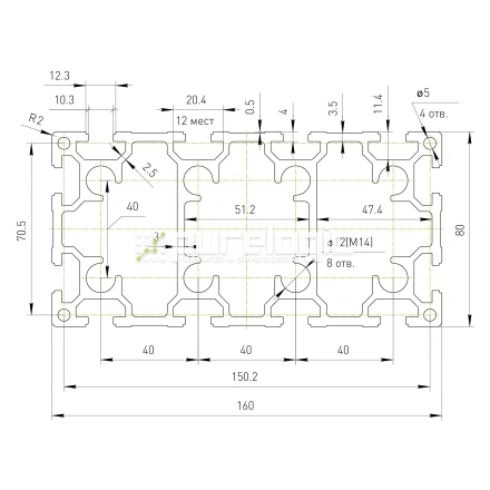 Профиль алюминиевый HXB80160B-10 фото