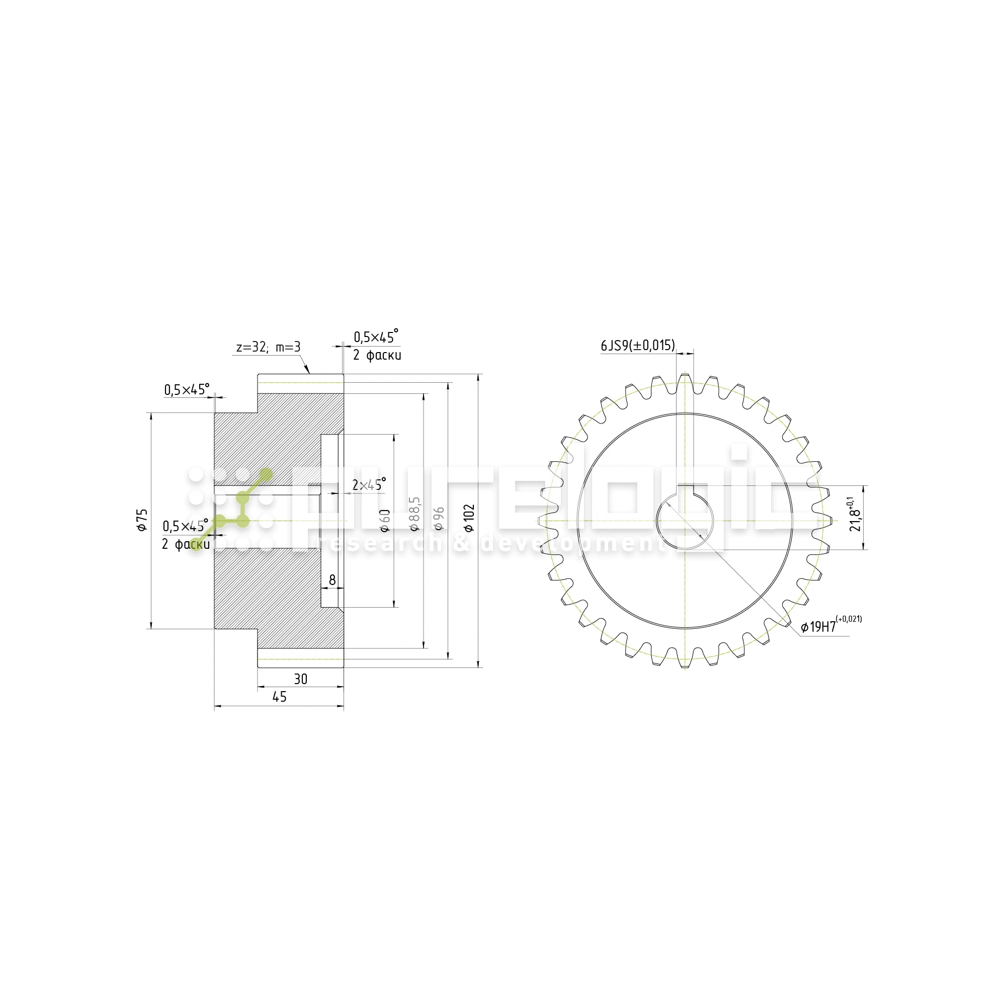 Шестерня прямозубая GS3-T32D19 2 577 Шестерня прямозубая GS3-T32D19 фото