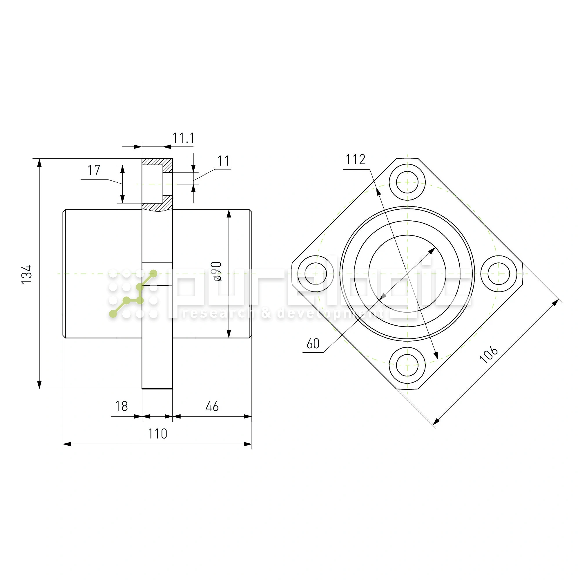Втулка шариковая с фланцем LMKC60 6 914 Втулка шариковая с фланцем LMKC60 фото