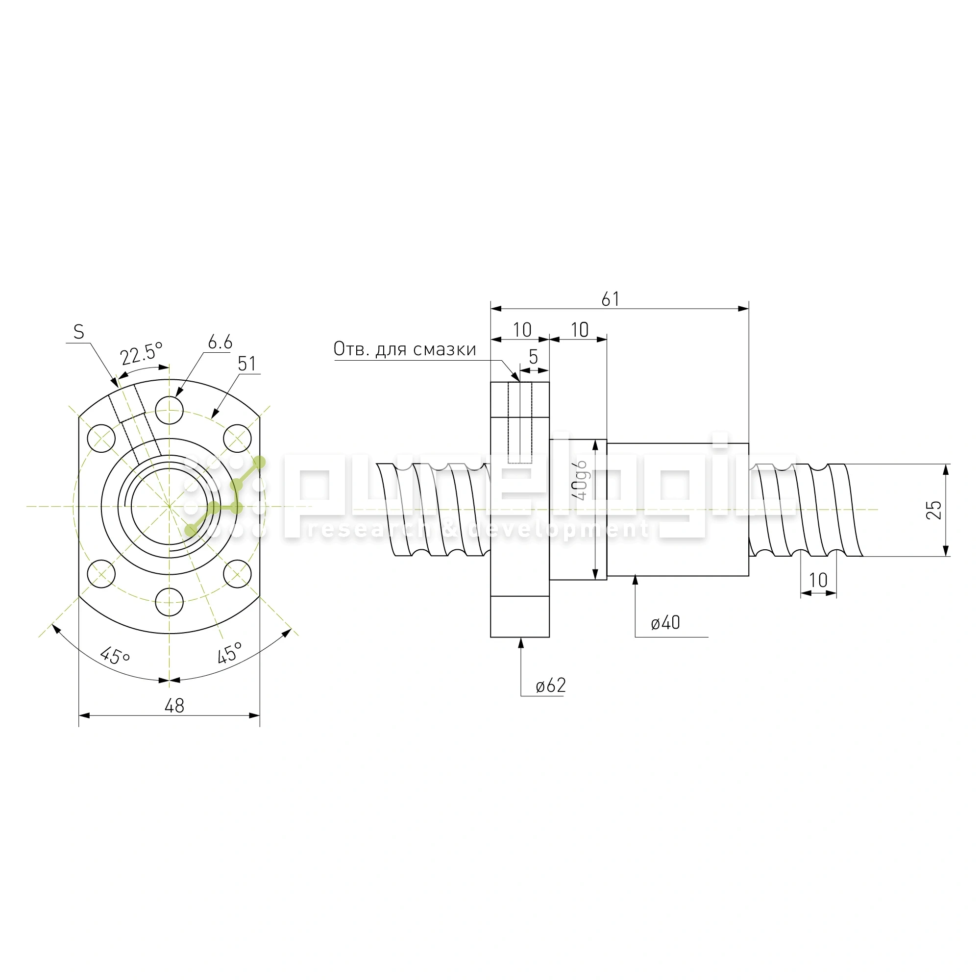 Гайка ШВП Hiwin R25-10K4-FSC (BD=3.175) 12 196 Гайка ШВП Hiwin R25-10K4-FSC (BD=3.175) фото