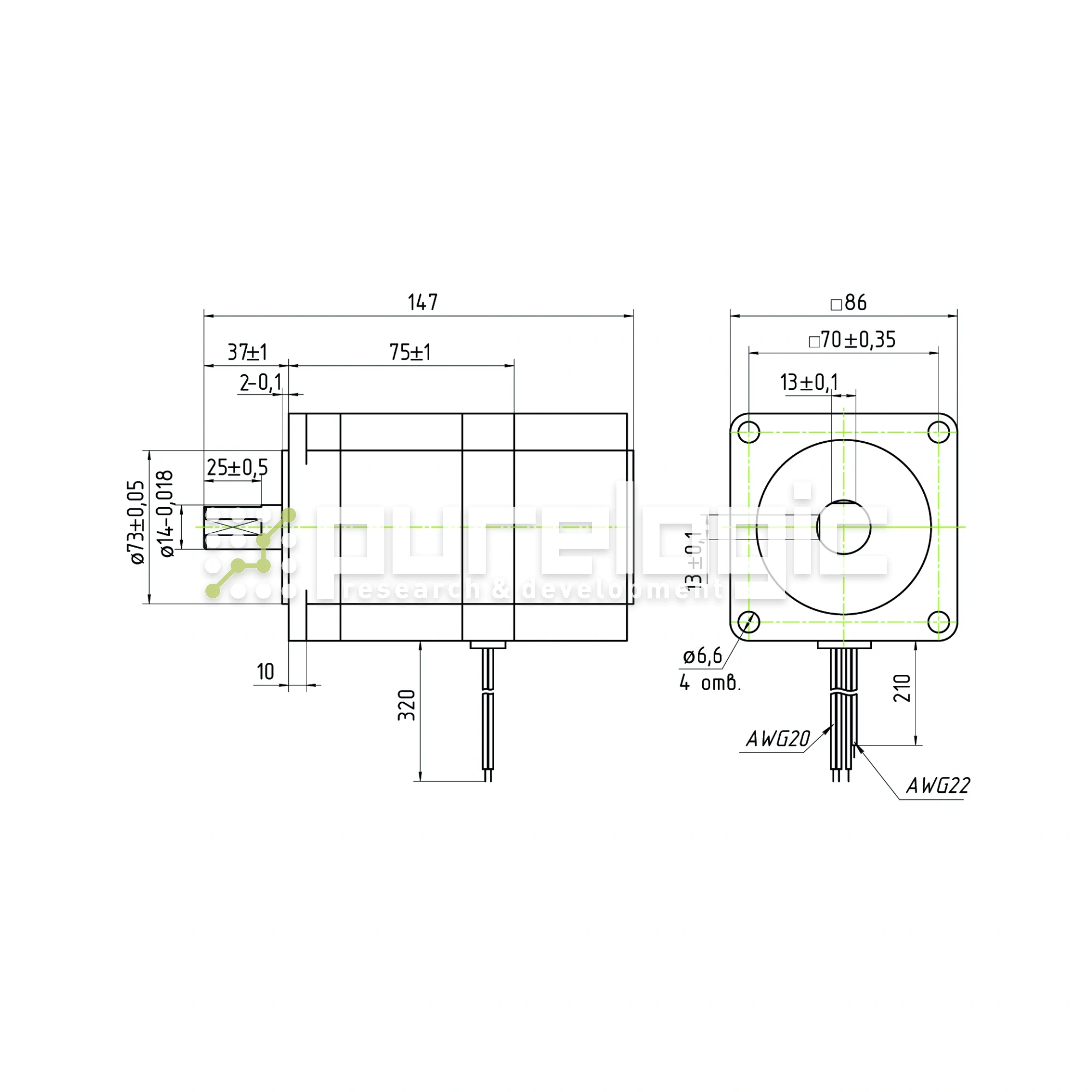 Двигатель шаговый с тормозом PL86H75-D14BC 13 866 Двигатель шаговый с тормозом PL86H75-D14BC фото