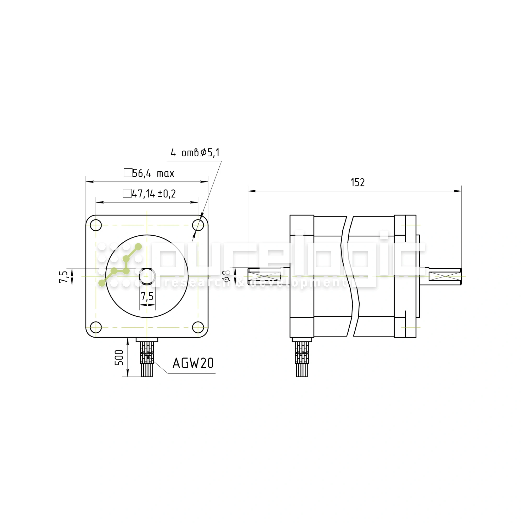 Двигатель шаговый PL57HD110-D8 4 367 Двигатель шаговый PL57HD110-D8 фото