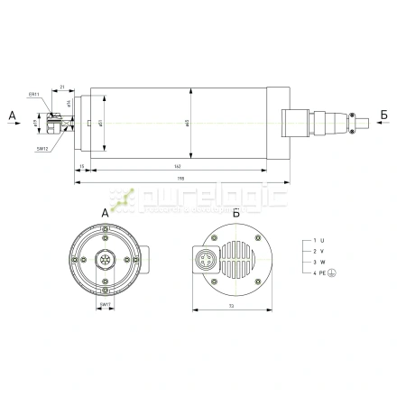 Шпиндель воздушного охлаждения ZA0.8/220/24K-D65/ER11 (GDZ-15-1) фото