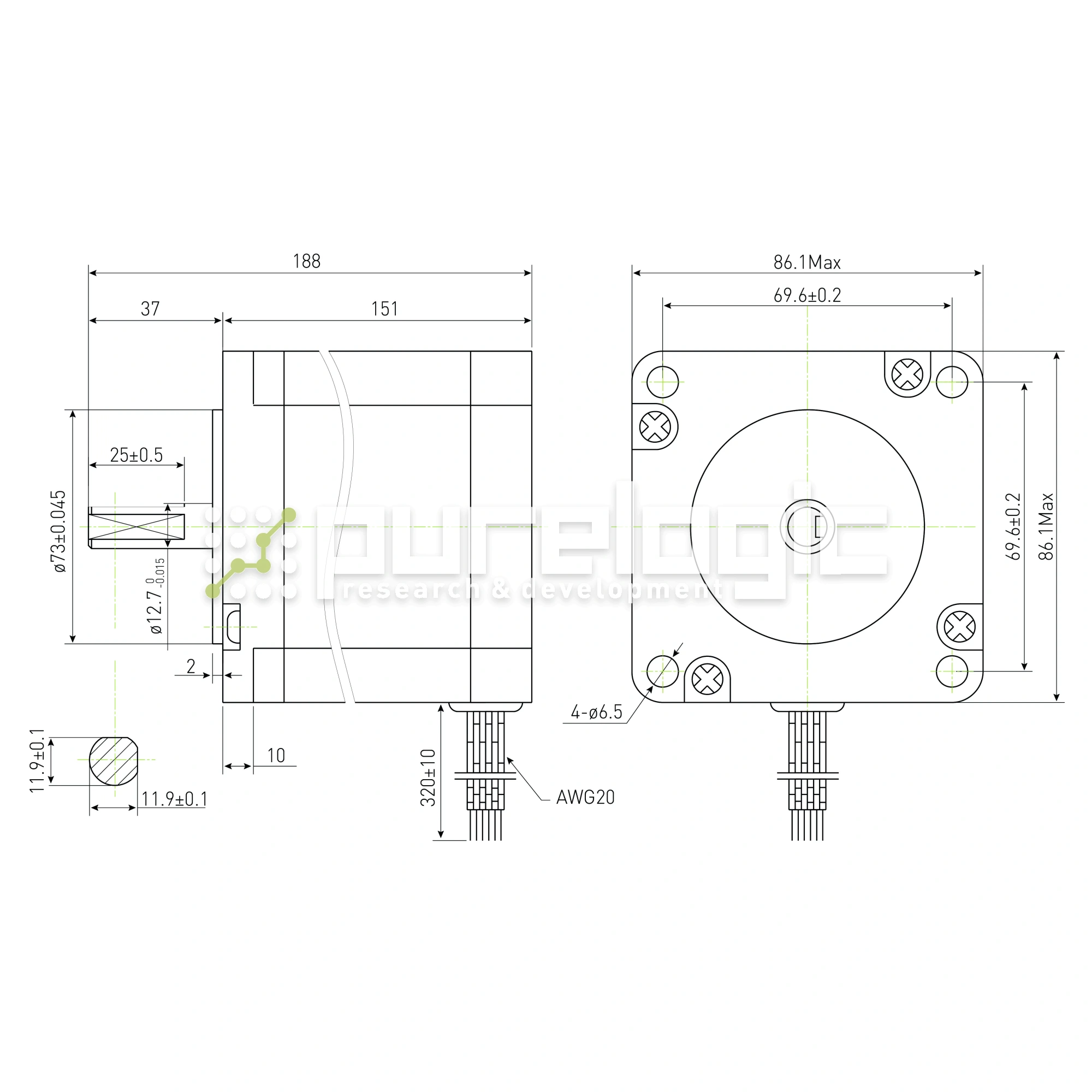 Двигатель шаговый PL86H151-D12.7 12 904 Двигатель шаговый PL86H151-D12.7 фото