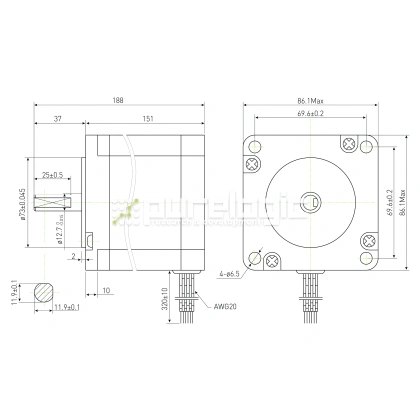 Двигатель шаговый PL86H151-D12.7 12 904 Двигатель шаговый PL86H151-D12.7 фото