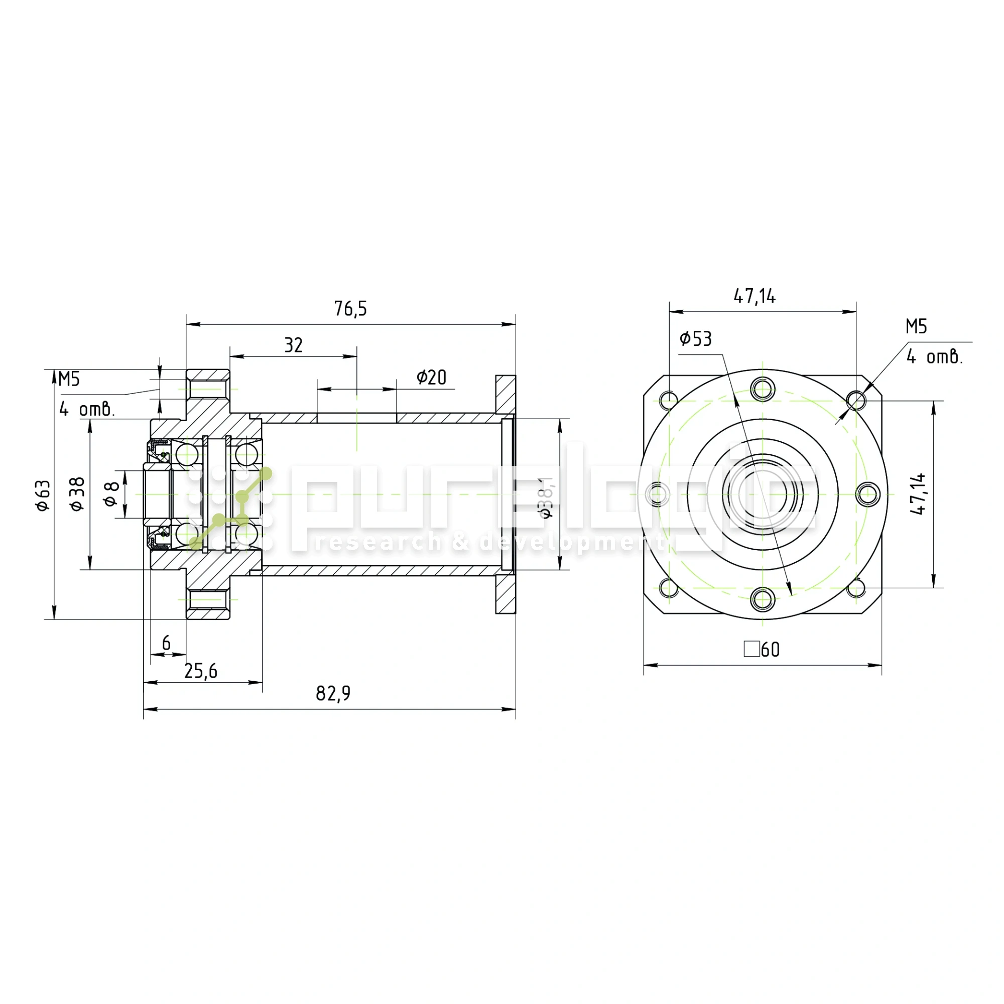 Опора винта с фланцем PLM57-8 6 655 Опора винта с фланцем PLM57-8 фото