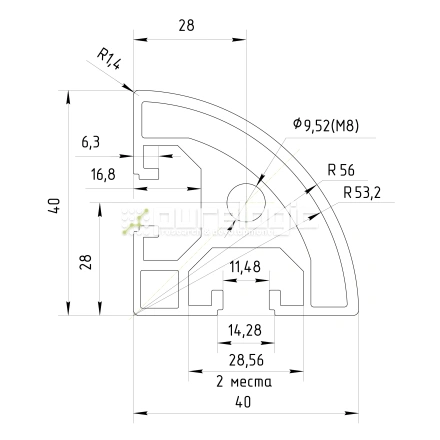 Профиль алюминиевый HXB4040R-8 фото