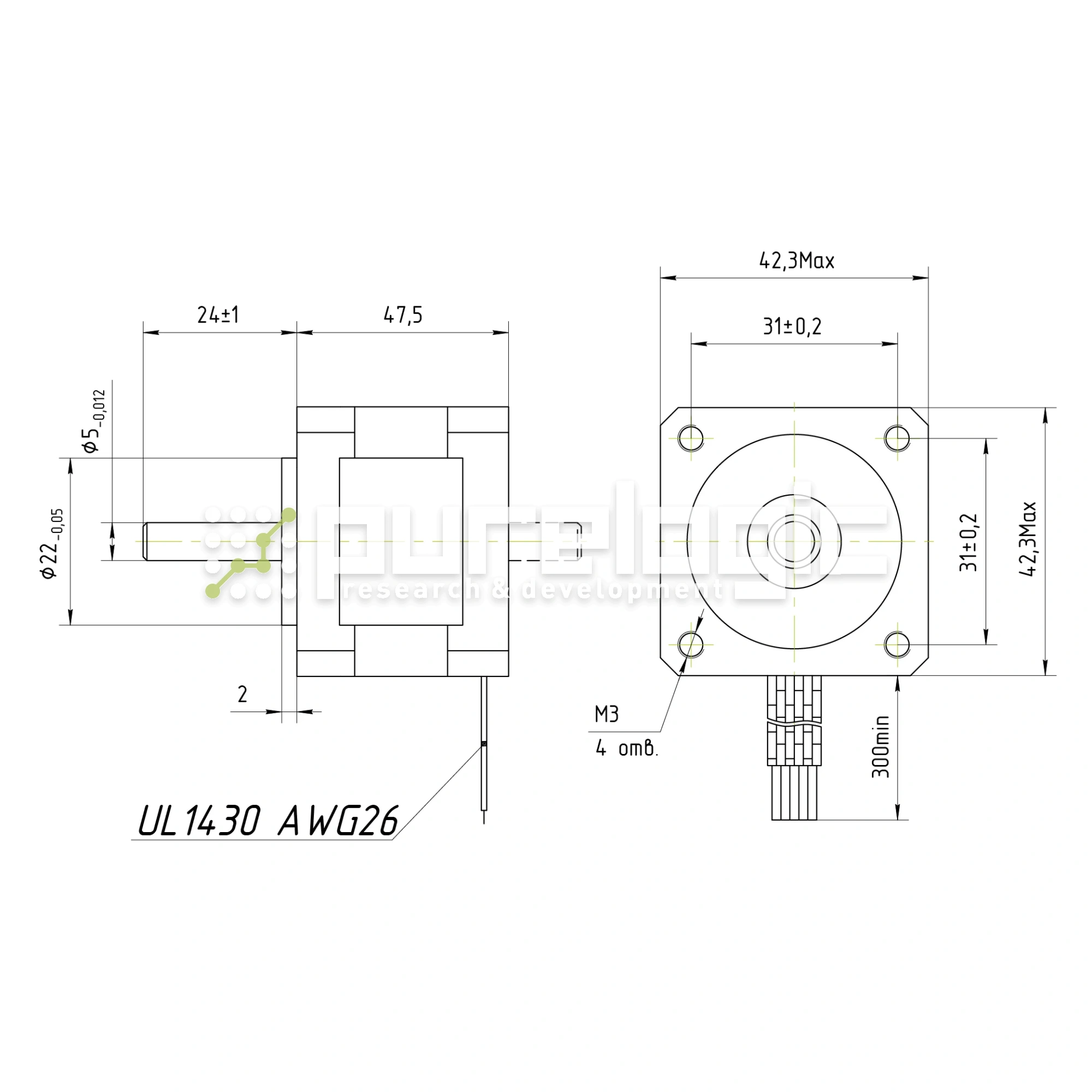 Двигатель шаговый FL42STH47-1684B 2 580 Двигатель шаговый FL42STH47-1684B фото