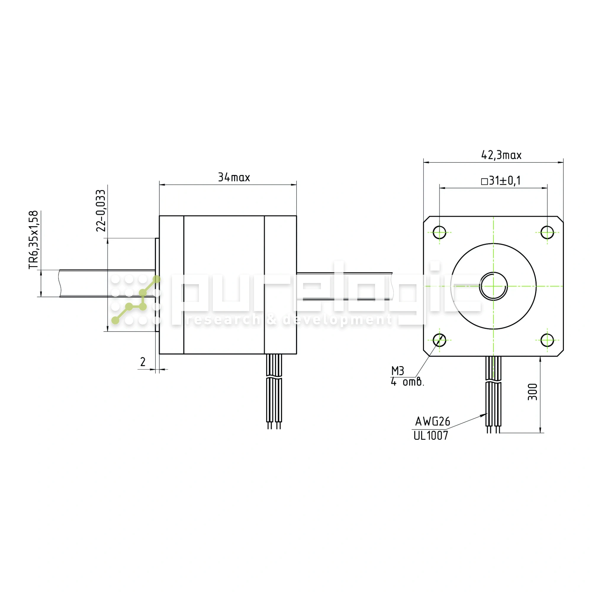 Двигатель шаговый с вал-гайкой 17HS3410-6.35x1.58 4 483 Двигатель шаговый с вал-гайкой 17HS3410-6.35x1.58 фото