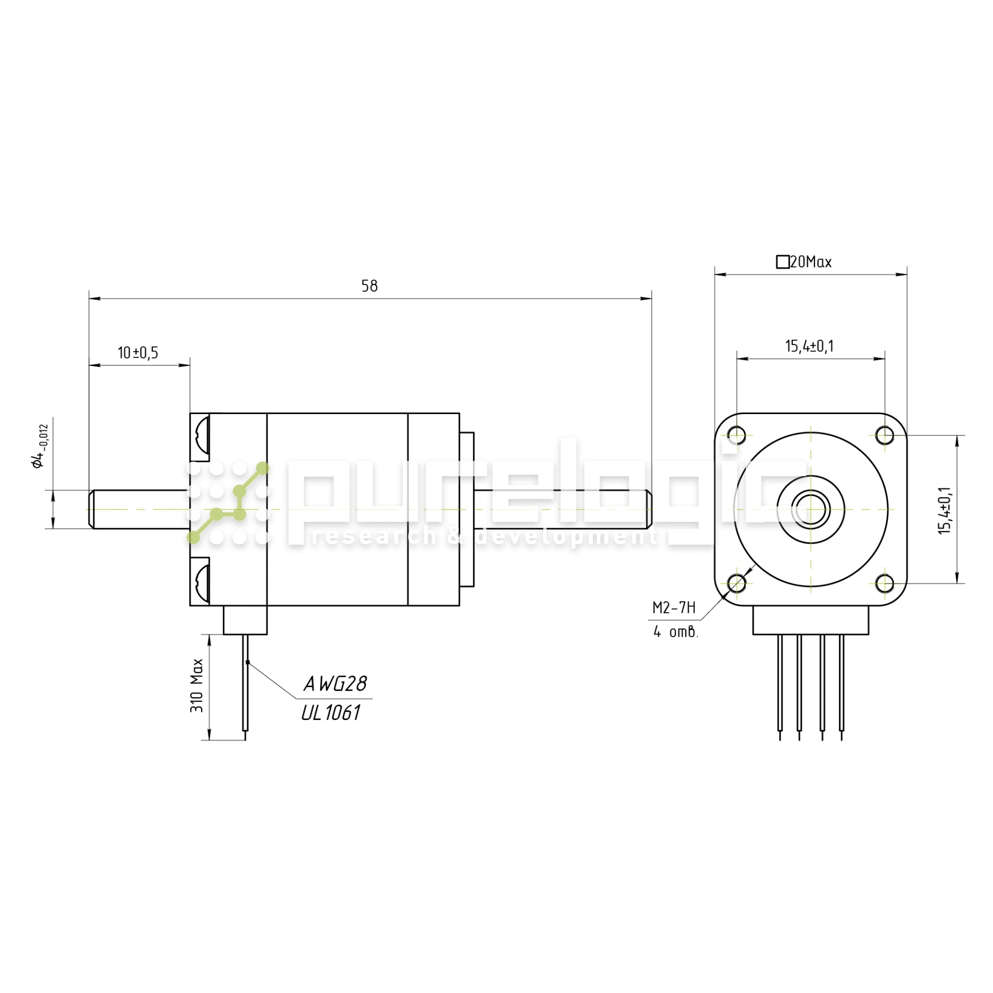 Двигатель шаговый PL20HD28-D4 2 433 Двигатель шаговый PL20HD28-D4 фото