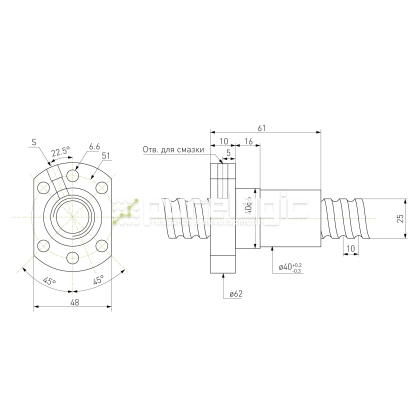 Гайка ШВП Hiwin R25-10K4-FSCDIN (BD=3.175) 19 210 Гайка ШВП Hiwin R25-10K4-FSCDIN (BD=3.175) фото