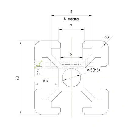 Профиль алюминиевый HXB2020E-6 493 Профиль алюминиевый HXB2020E-6 фото