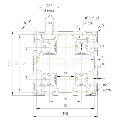 Профиль алюминиевый HXB100100B-10 фото