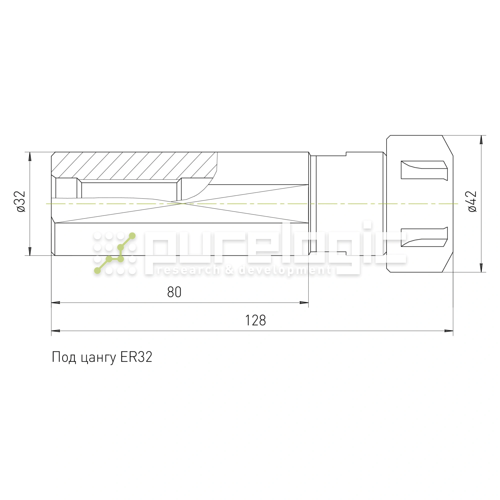 Цанговый патрон SL32-ER25-80L 1 854 Цанговый патрон SL32-ER25-80L фото