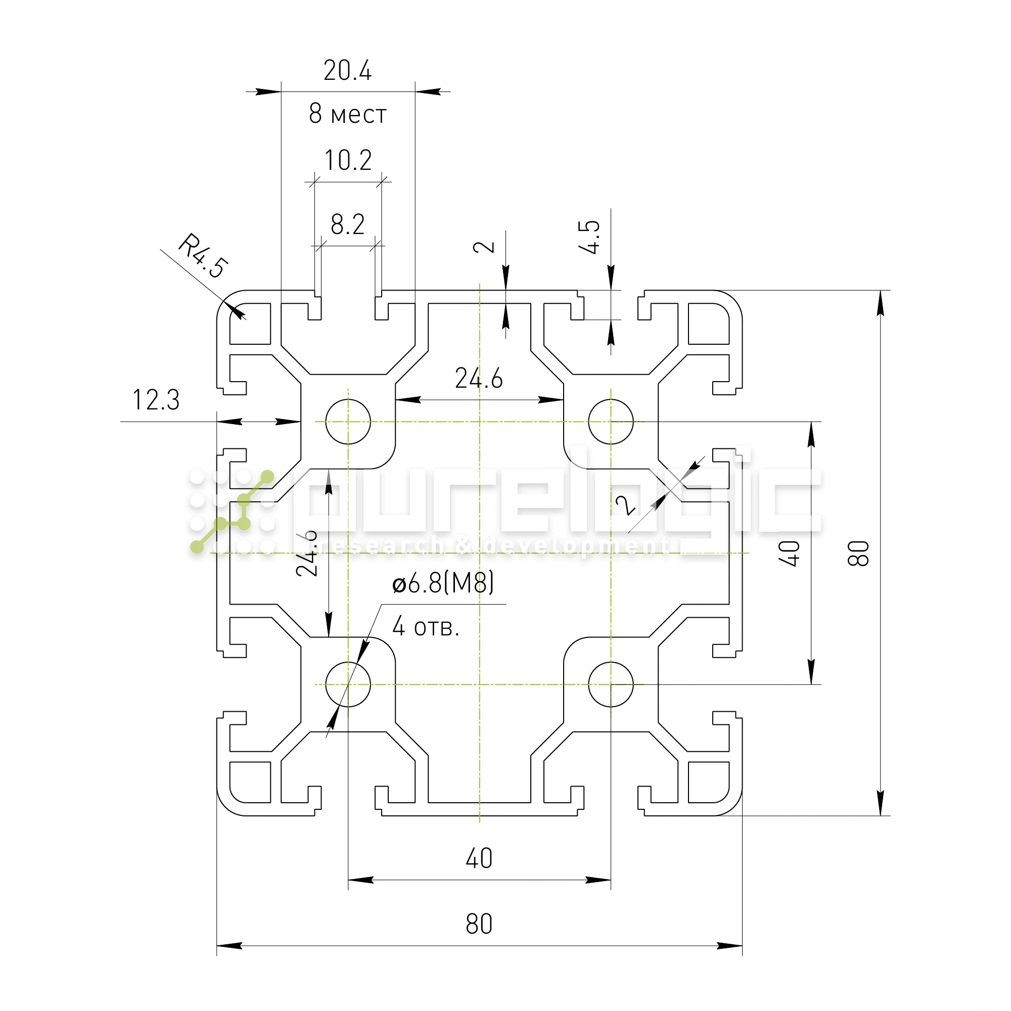 Профиль алюминиевый HXB8080E-8 5 574 Профиль алюминиевый HXB8080E-8 фото
