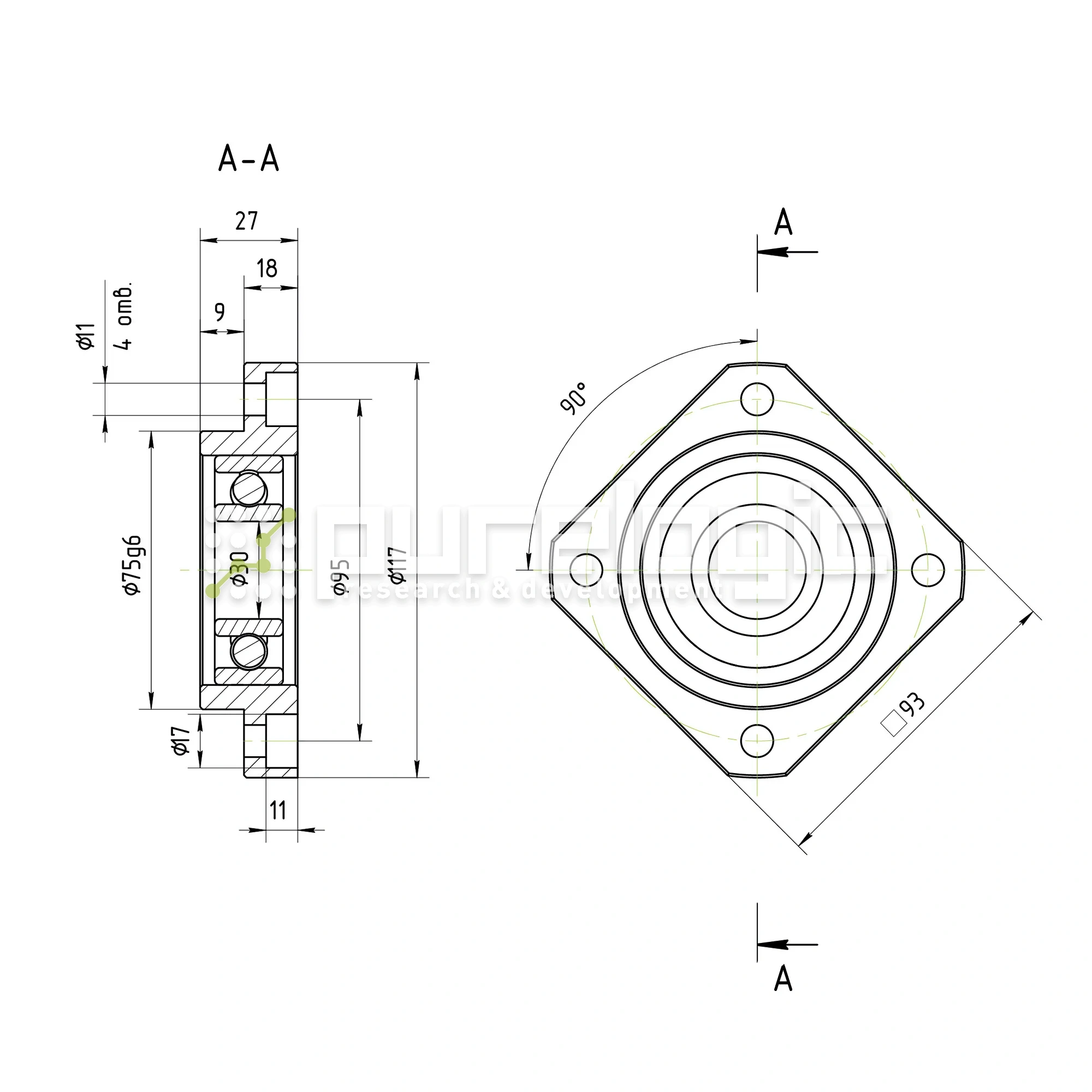 Опора ШВП Hiwin FF30-C5 8 404 Опора ШВП Hiwin FF30-C5 фото