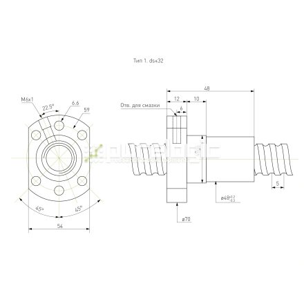 Гайка ШВП Hiwin R32-5K6-FSC (BD=3.175) фото