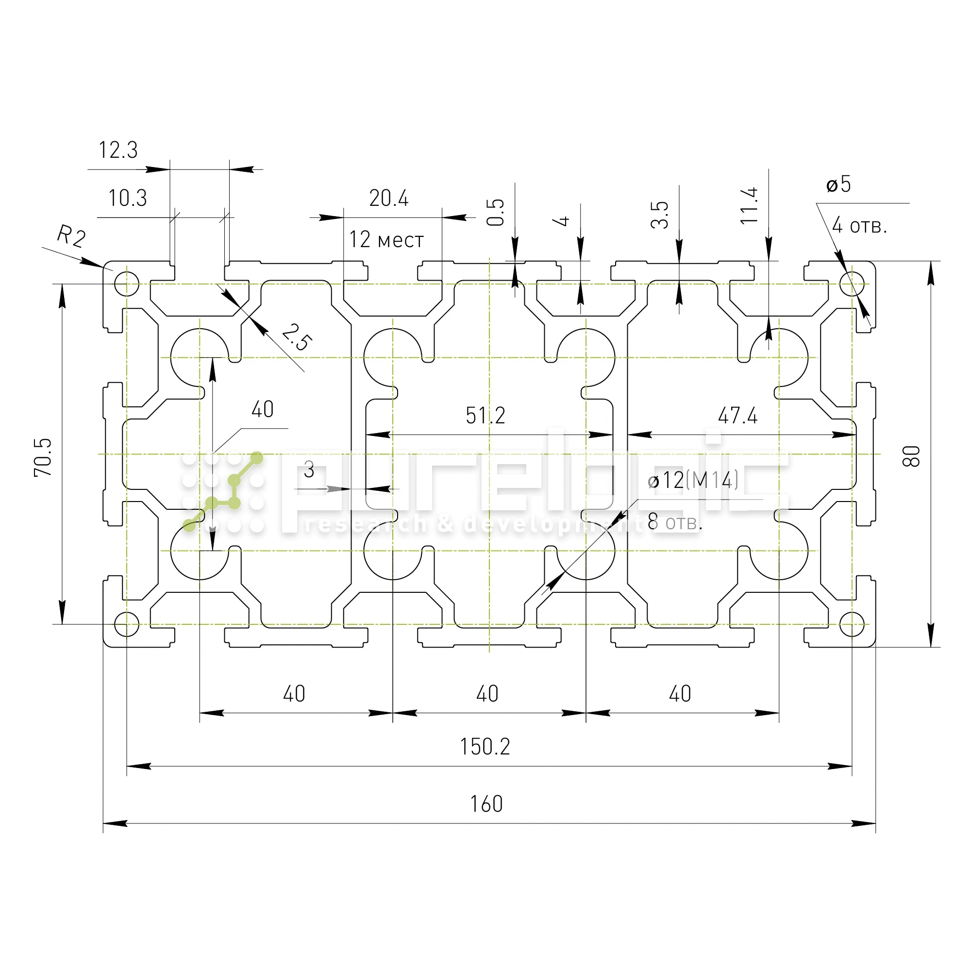 Профиль алюминиевый HXB80160B-10 10 030 Профиль алюминиевый HXB80160B-10 фото