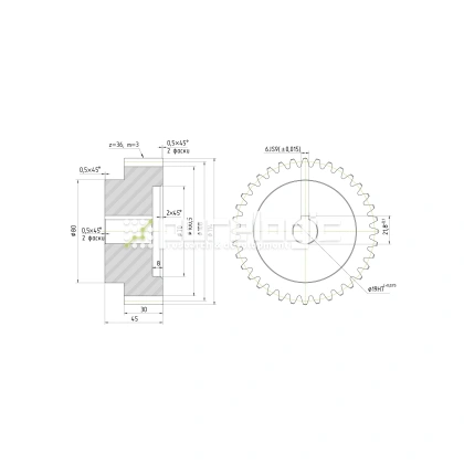 Шестерня прямозубая GS3-T36D19 фото