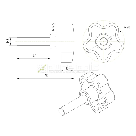 Ручка пятилепестковая 100208-40*M8*45 фото