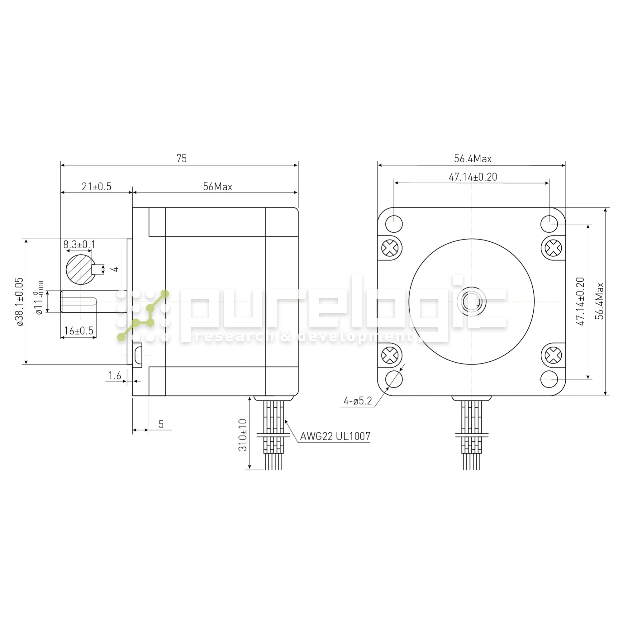 Двигатель шаговый PL57H56-D11K 3 519 Двигатель шаговый PL57H56-D11K фото