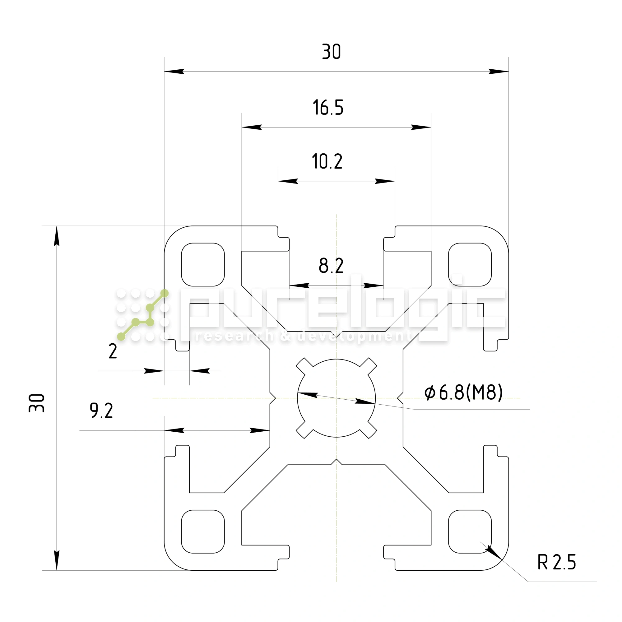 Профиль алюминиевый HXB3030E-8 950 Профиль алюминиевый HXB3030E-8 фото