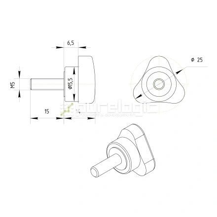 Ручка трехлепестковая 100203-25*M5*15 фото