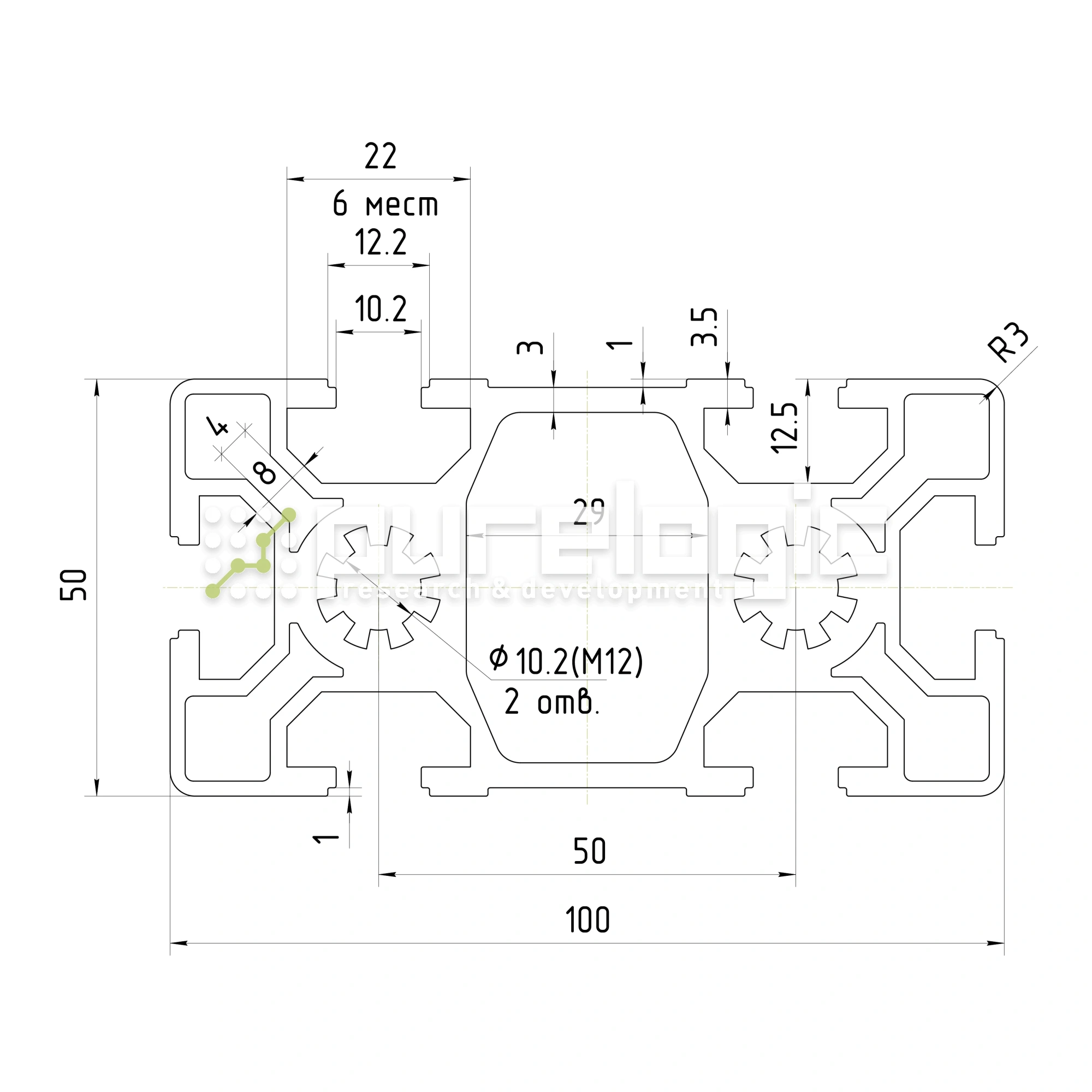 Профиль алюминиевый HXB50100E-10 4 832 Профиль алюминиевый HXB50100E-10 фото