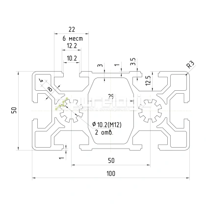 Профиль алюминиевый HXB50100E-10 4 832 Профиль алюминиевый HXB50100E-10 фото
