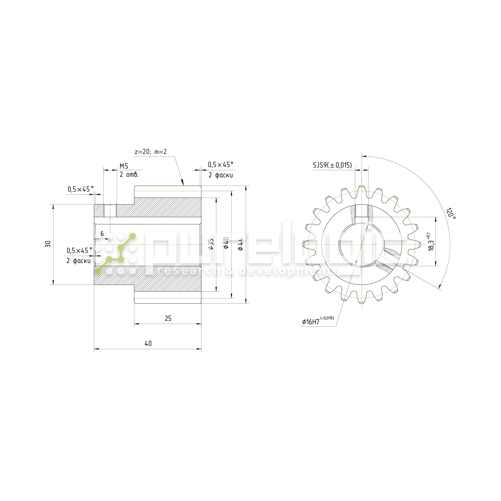 Шестерня прямозубая GS2-T20D16 970 Шестерня прямозубая GS2-T20D16 фото