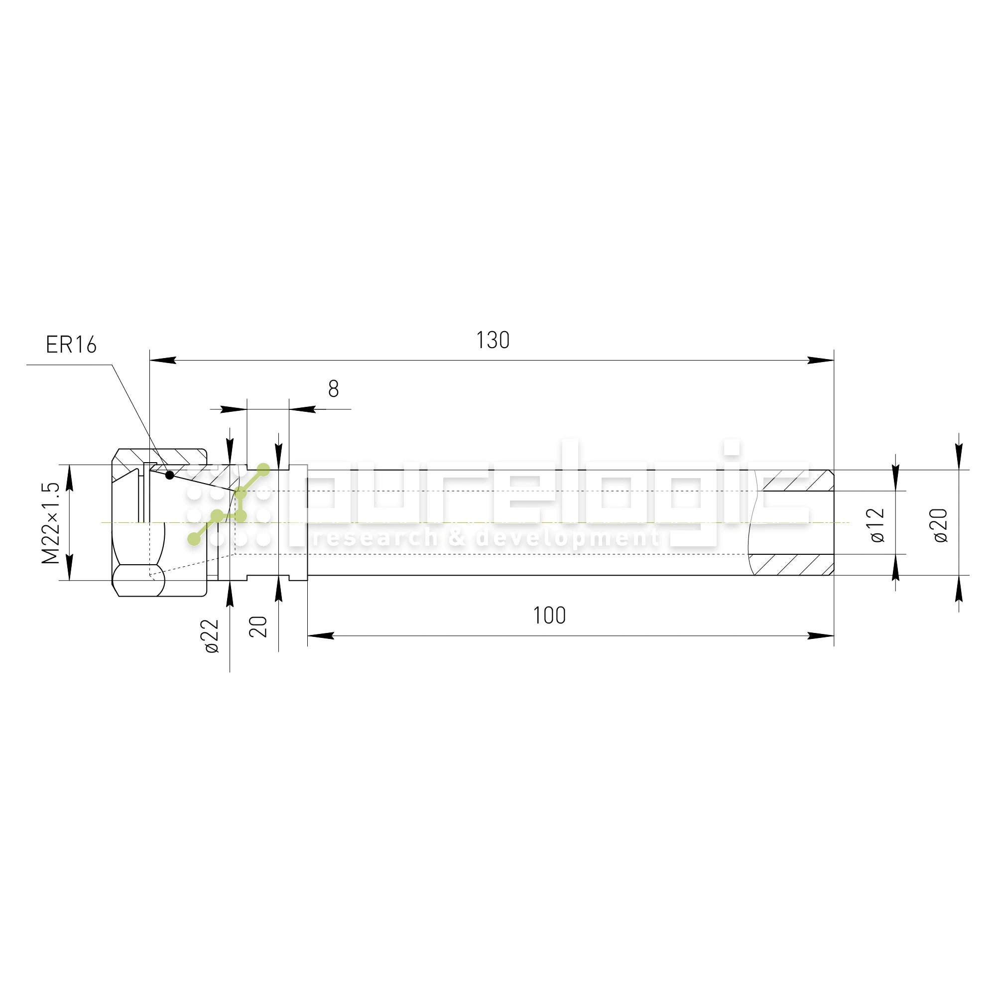 Удлинитель цангового патрона PLC20-ER16A-100L 1 274 Удлинитель цангового патрона PLC20-ER16A-100L фото