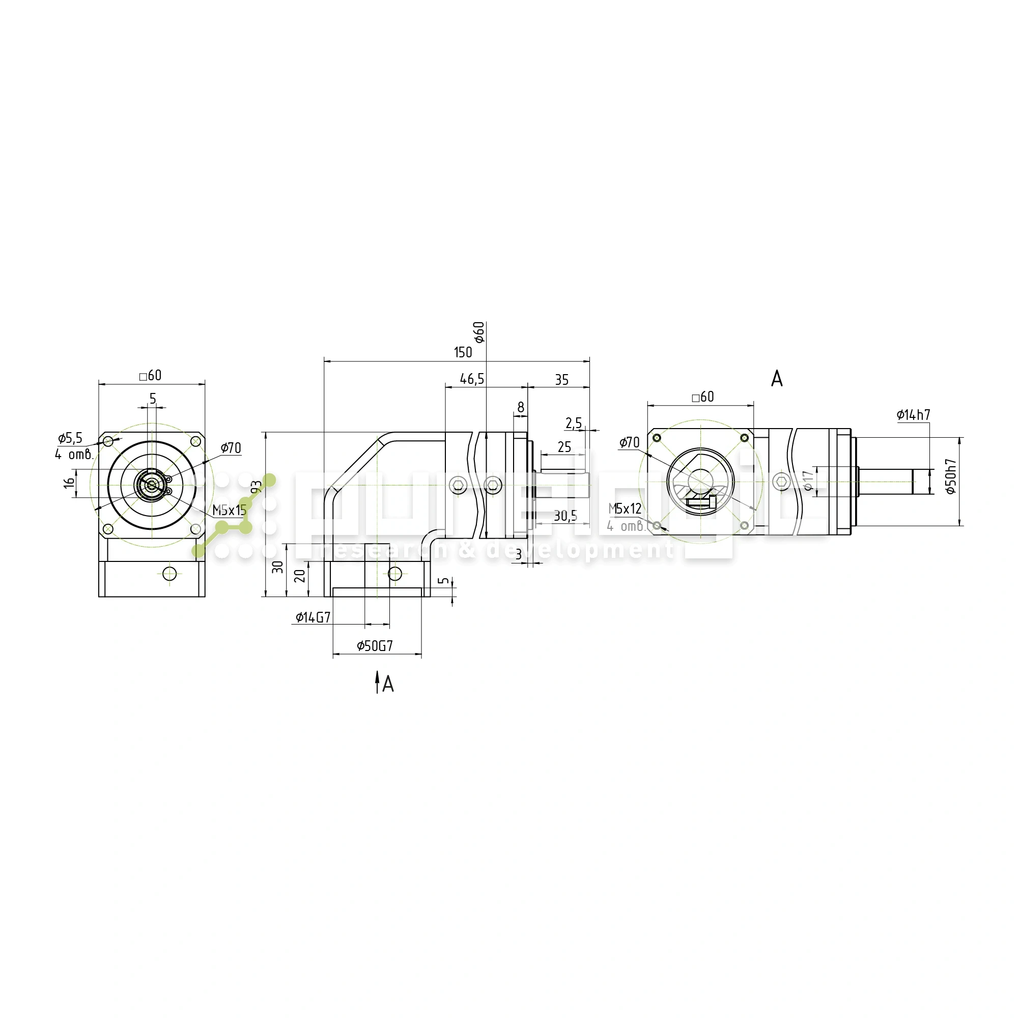 Редуктор планетарный угловой 60WPLF10K-14S 17 483 Редуктор планетарный угловой 60WPLF10K-14S фото