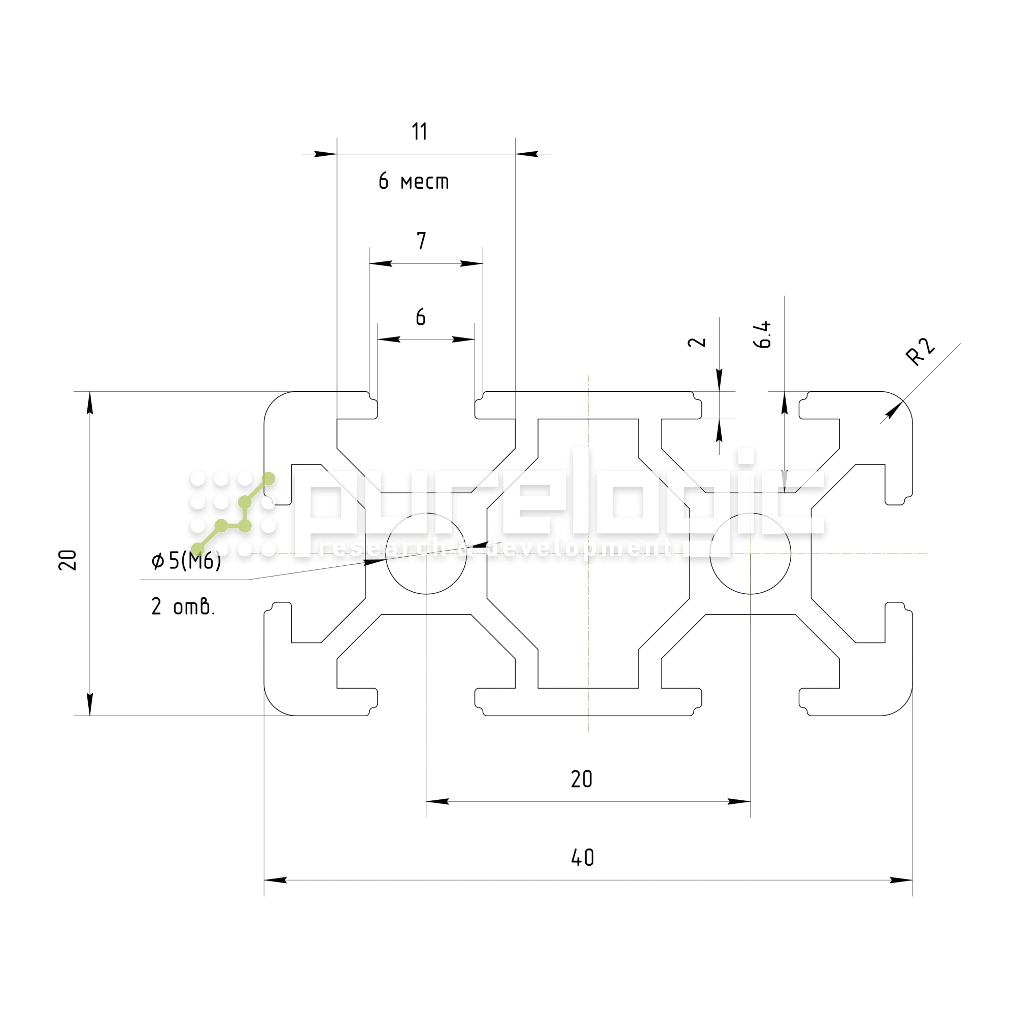 Профиль алюминиевый HXB2040E-6 903 Профиль алюминиевый HXB2040E-6 фото