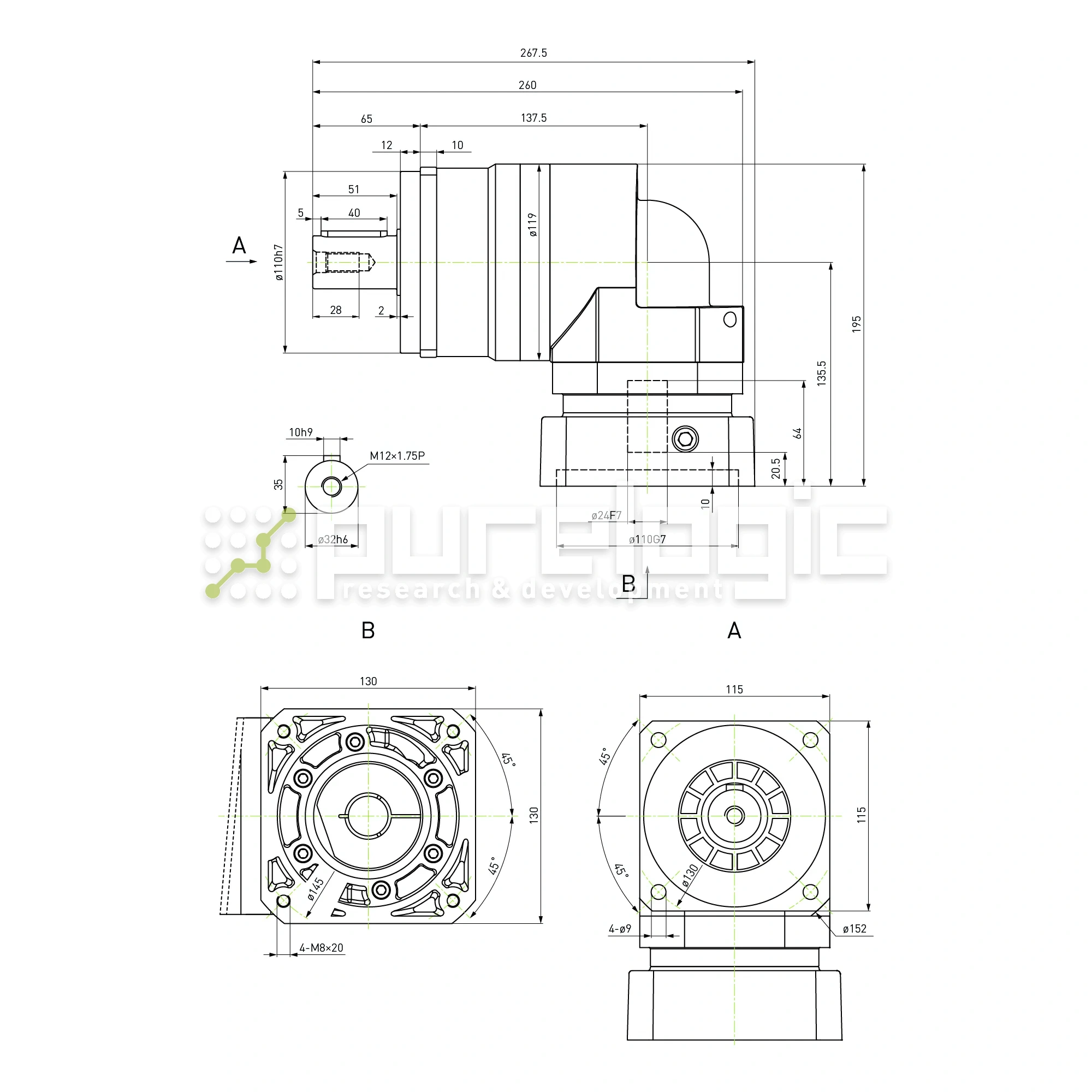 Редуктор планетарный прецизионный угловой 115EVB5K-S32-P0 152 322 Редуктор планетарный прецизионный угловой 115EVB5K-S32-P0 фото