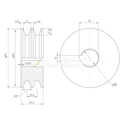 Шкив DP2A-28-100 фото
