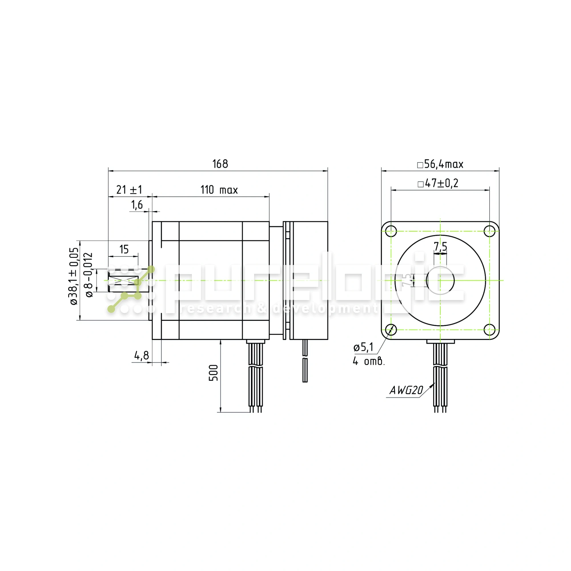 Двигатель шаговый с тормозом PL57H110-D8B 12 256 Двигатель шаговый с тормозом PL57H110-D8B фото