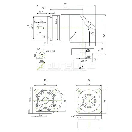 Редуктор планетарный прецизионный угловой 90EVB20K-S22-P0 фото