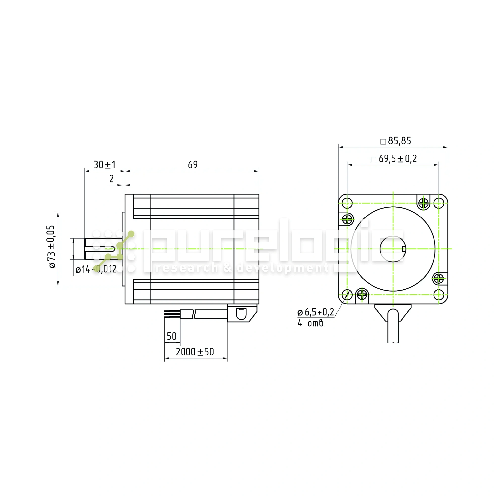 Двигатель шаговый трехфазный 3PL86H69-D14 6 550 Двигатель шаговый трехфазный 3PL86H69-D14 фото
