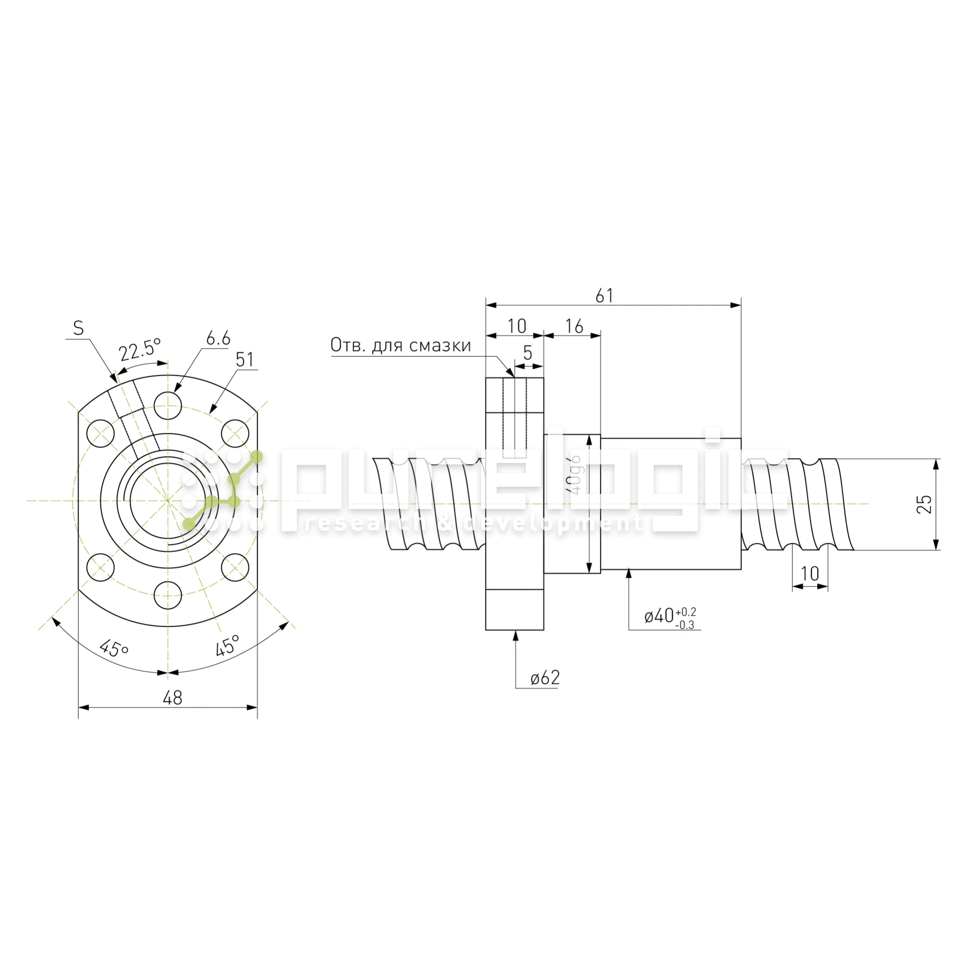 Гайка ШВП Hiwin R25-10K4-FSCDIN (BD=3.175) 19 210 Гайка ШВП Hiwin R25-10K4-FSCDIN (BD=3.175) фото