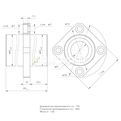 Втулка шариковая с фланцем LMKC60L 8 298 Втулка шариковая с фланцем LMKC60L фото